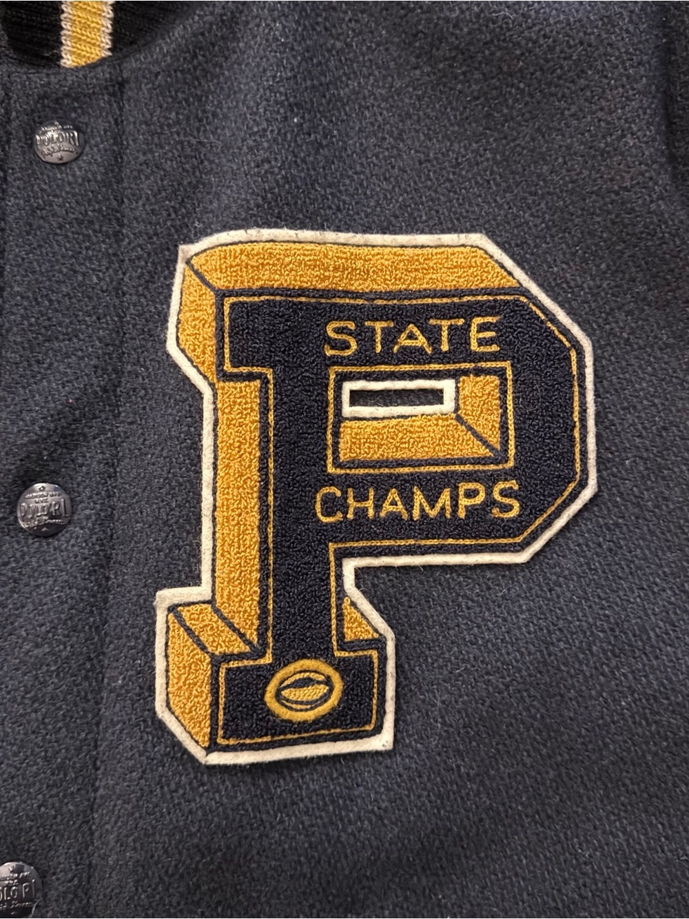 Polo Ralph Lauren navy gold wool letterman jacket - Picture 2 of 5